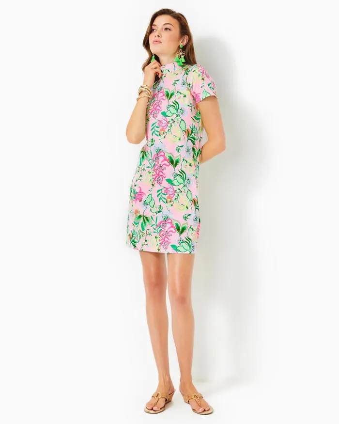 Lilly Pulitzer Hallie Short Sleeve Cotton Dress Multi Via Amore Spritzer Women Fitted Dresses