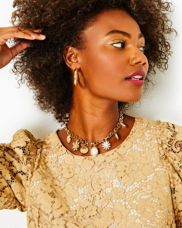 Lilly Pulitzer In The Wild Flower Necklace Gold Metallic Women Jewelry