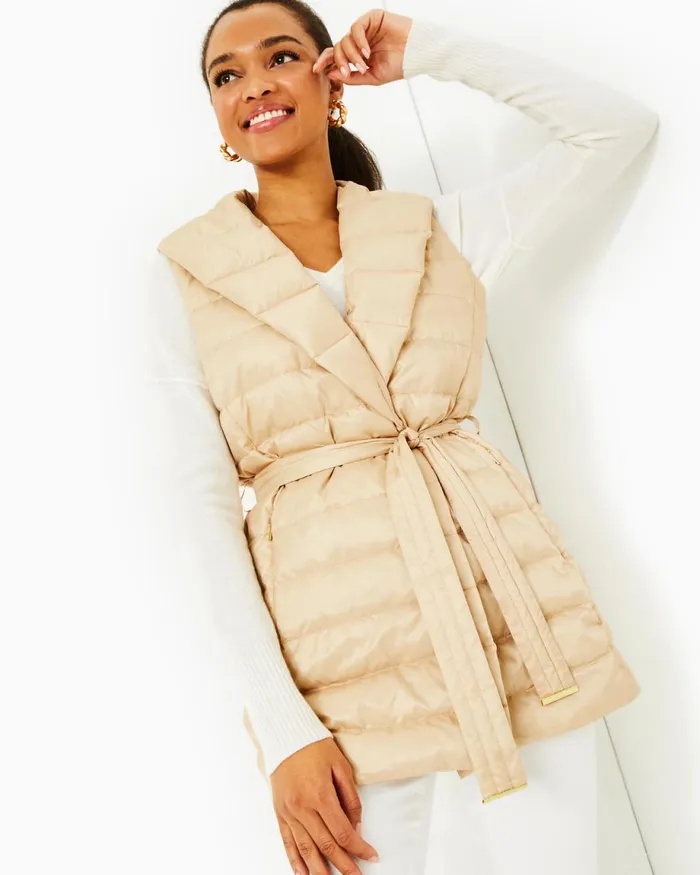 Lilly Pulitzer Islande Puffer Vest Sand Bar Women Tops