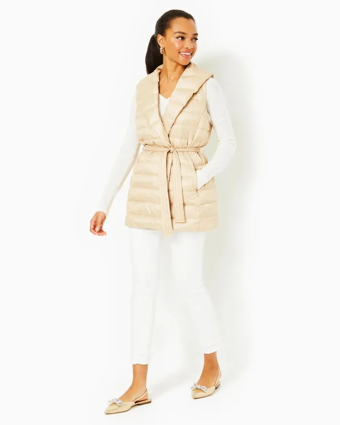 Lilly Pulitzer Islande Puffer Vest Sand Bar Women Tops