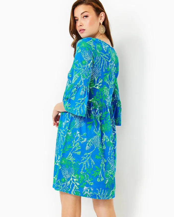 Lilly Pulitzer Jannie VNeck Cotton Dress Briny Blue A Bit Salty Women Swing Dresses