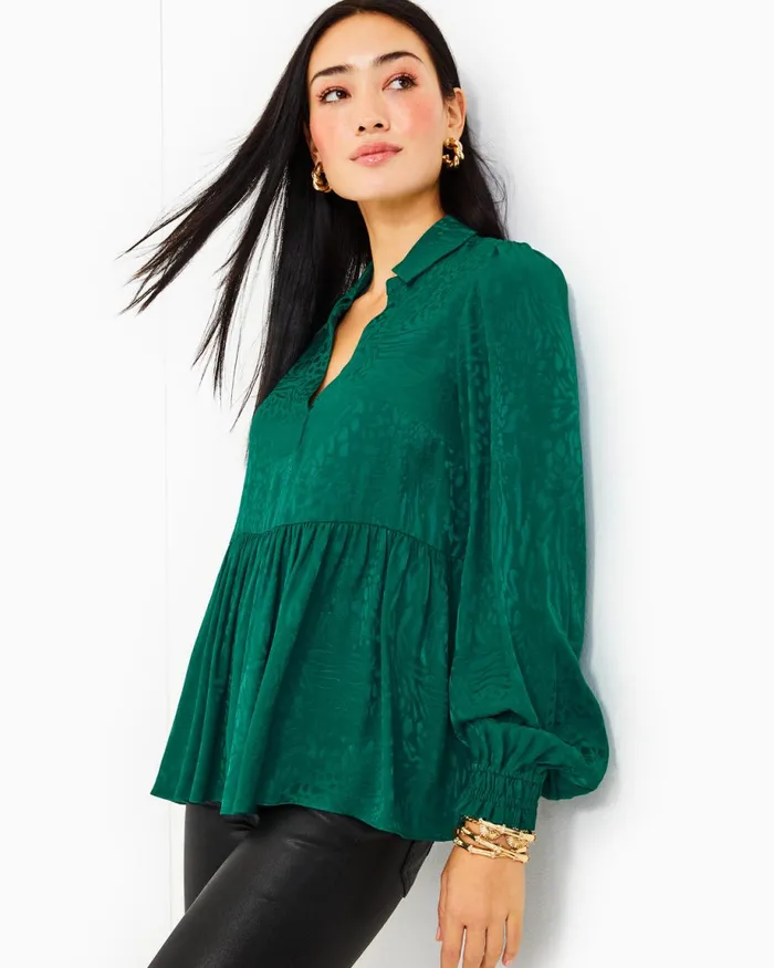Lilly Pulitzer Jaylene Jacquard Top Evergreen Party Animal Jacquard Women Tops