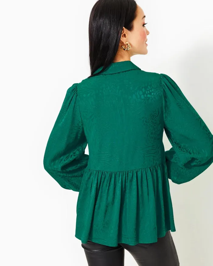 Lilly Pulitzer Jaylene Jacquard Top Evergreen Party Animal Jacquard Women Tops