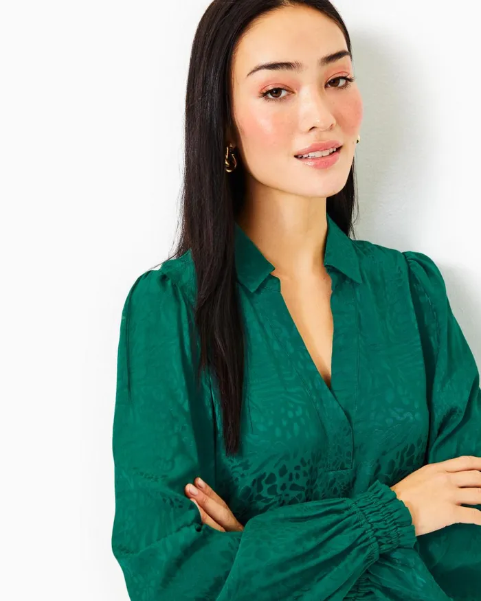 Lilly Pulitzer Jaylene Jacquard Top Evergreen Party Animal Jacquard Women Tops