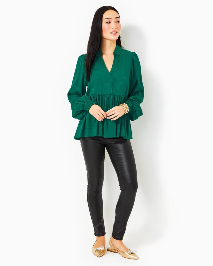 Lilly Pulitzer Jaylene Jacquard Top Evergreen Party Animal Jacquard Women Tops