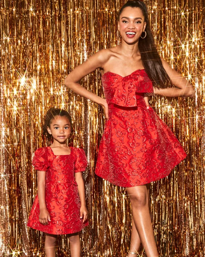 Lilly Pulitzer Kataleya Strapless Jacquard Dress Amaryllis Red Puff Floral Brocade Women Fit and Flare Dresses