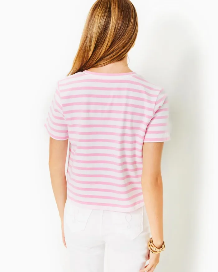 Lilly Pulitzer Keenan Cotton Top Conch Shell Pink Striped Lilly Pulitzer Embellished Top Women Tops