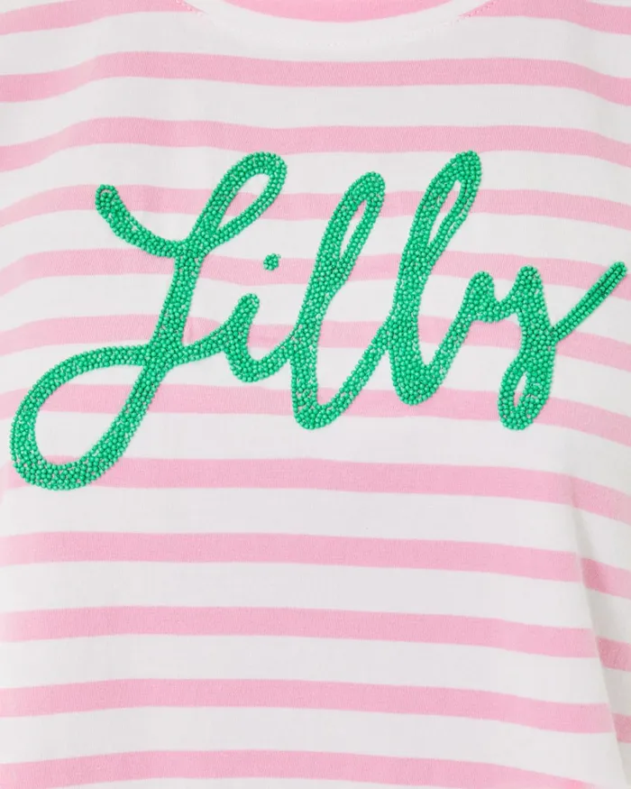 Lilly Pulitzer Keenan Cotton Top Conch Shell Pink Striped Lilly Pulitzer Embellished Top Women Tops