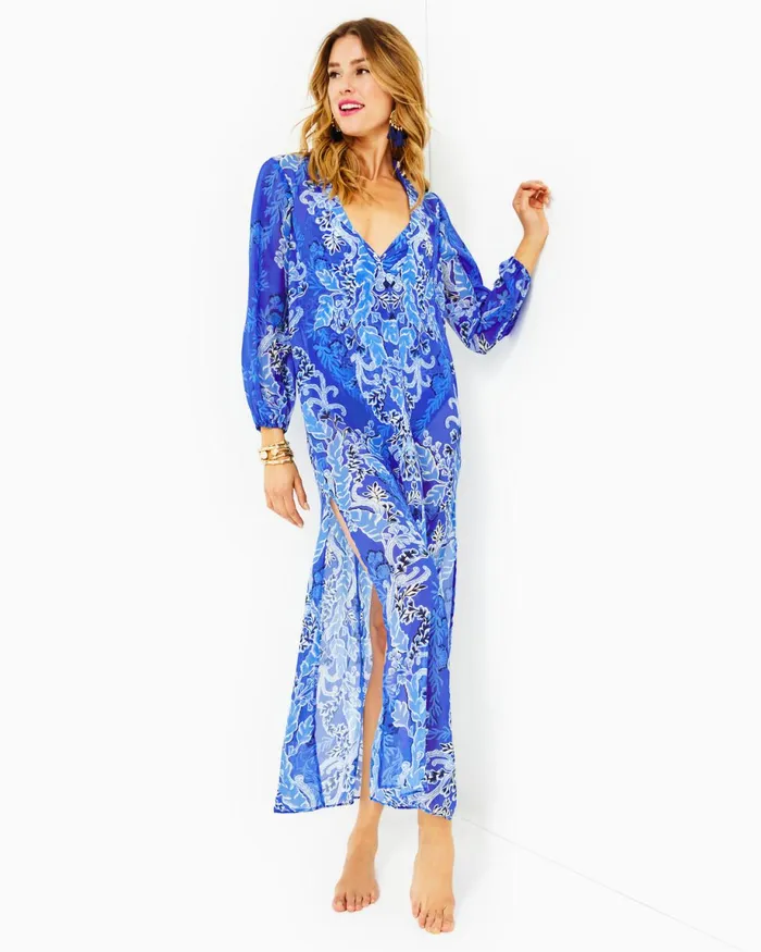 Lilly Pulitzer Keir Maxi CoverUp Alba Blue Baja Cove Engineered Coverup Women CoverUps Lilly Pulitzer Keir Maxi CoverUp Alba Blue Baja Cove Engineered Coverup Women CoverUps
