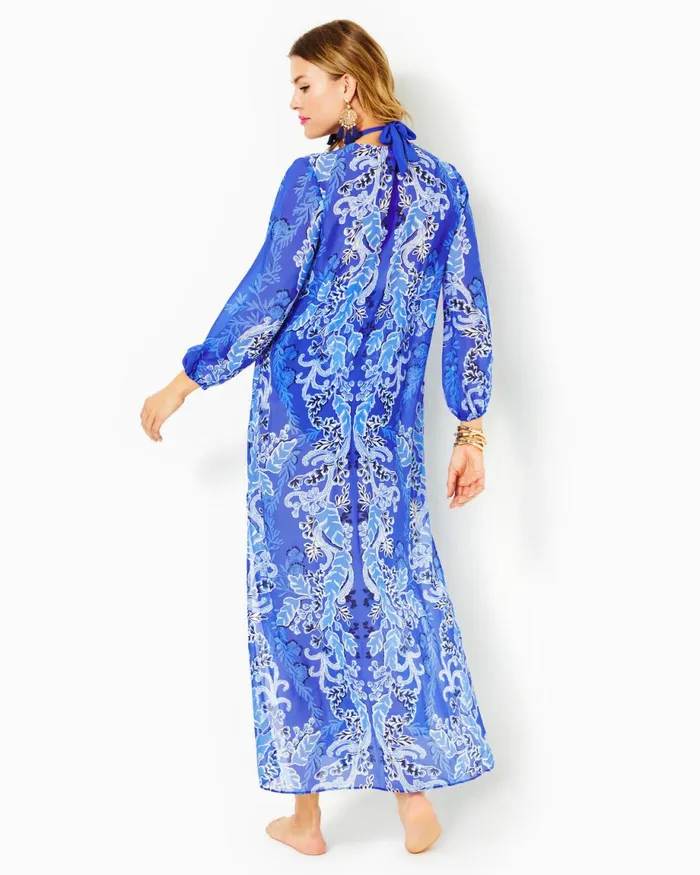 Lilly Pulitzer Keir Maxi CoverUp Alba Blue Baja Cove Engineered Coverup Women CoverUps