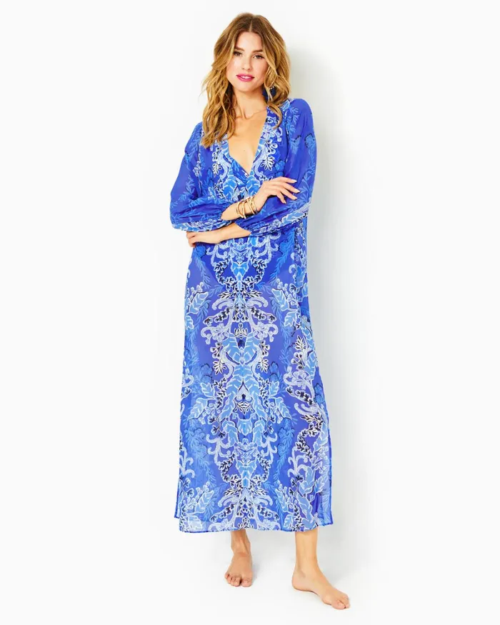 Lilly Pulitzer Keir Maxi CoverUp Alba Blue Baja Cove Engineered Coverup Women CoverUps