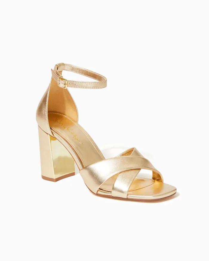 Lilly Pulitzer Kendall Leather Sandal Gold Metallic Women Shoes