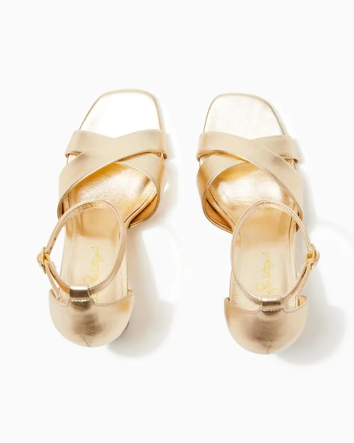 Lilly Pulitzer Kendall Leather Sandal Gold Metallic Women Shoes