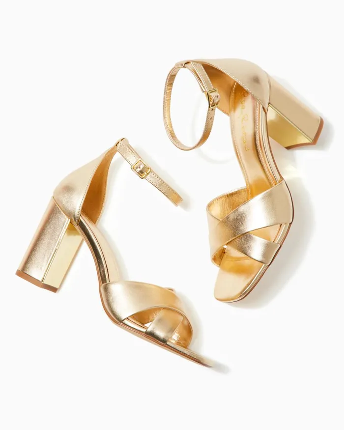 Lilly Pulitzer Kendall Leather Sandal Gold Metallic Women Shoes