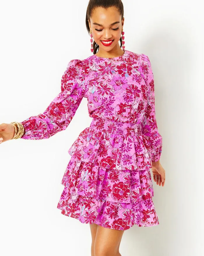 Lilly Pulitzer Khloey Smocked ALine Cotton Dress Lilac Thistle In The Wild Flowers Women ALineEasy Dresses Lilly Pulitzer Khloey Smocked ALine Cotton Dress Lilac Thistle In The Wild Flowers Women ALineEasy Dresses