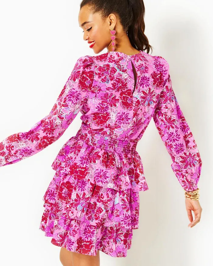 Lilly Pulitzer Khloey Smocked ALine Cotton Dress Lilac Thistle In The Wild Flowers Women ALineEasy Dresses