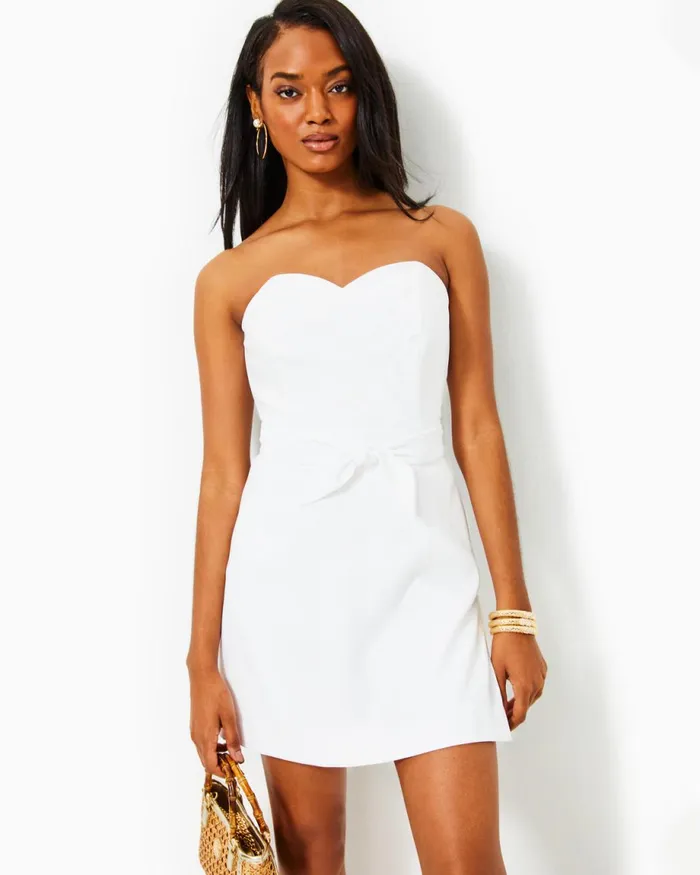 Lilly Pulitzer Kylo Strapless Skirted Romper Resort White Women Rompers and Jumpsuits
