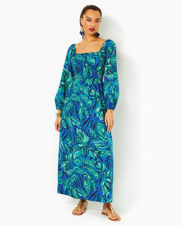 Lilly Pulitzer Lakira Cotton Maxi Dress Indigo Breeze Shady Gators Women ALineEasy Dresses Lilly Pulitzer Lakira Cotton Maxi Dress Indigo Breeze Shady Gators Women ALineEasy Dresses