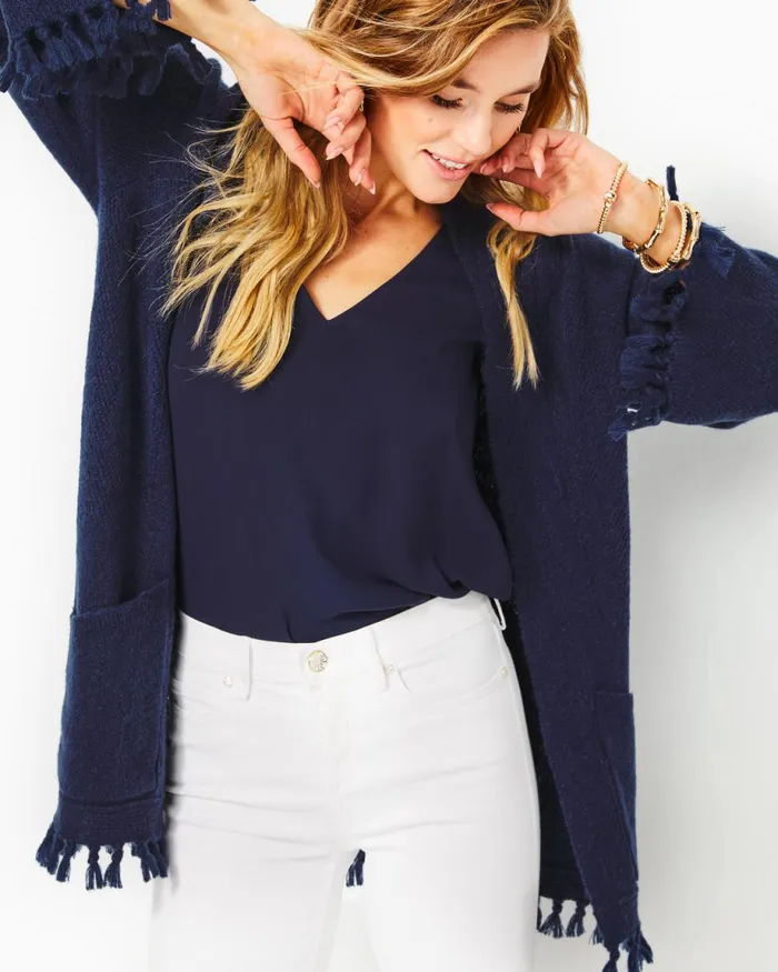 Lilly Pulitzer Lewiston Cardigan Low Tide Navy Women Tops