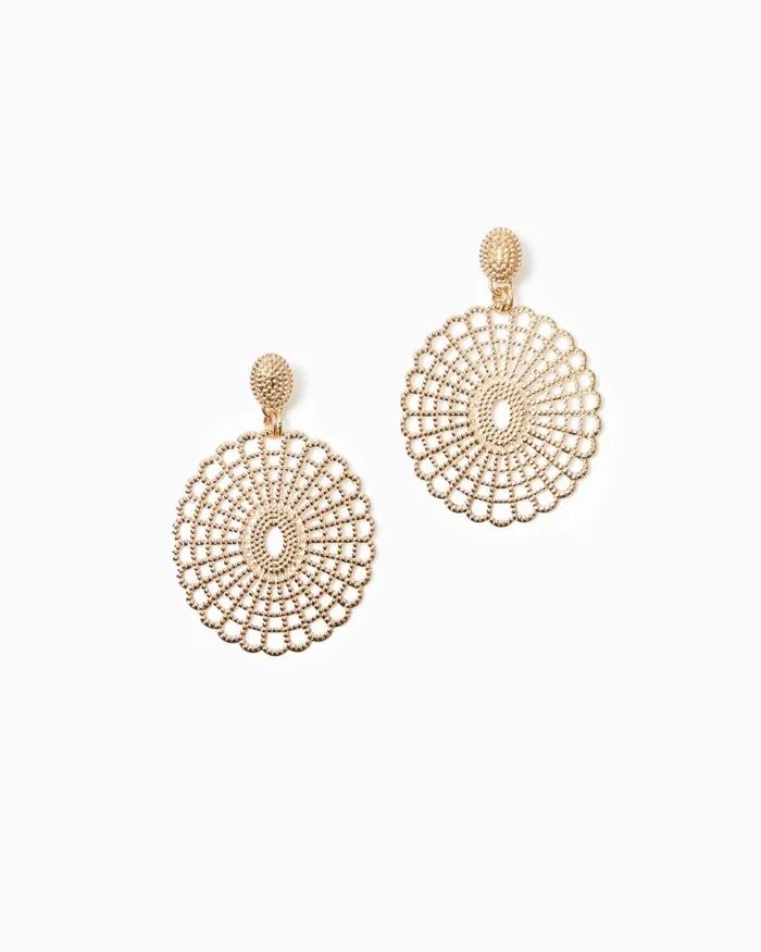 Lilly Pulitzer Lilly Lace Statement Earrings Gold Metal Women Jewelry