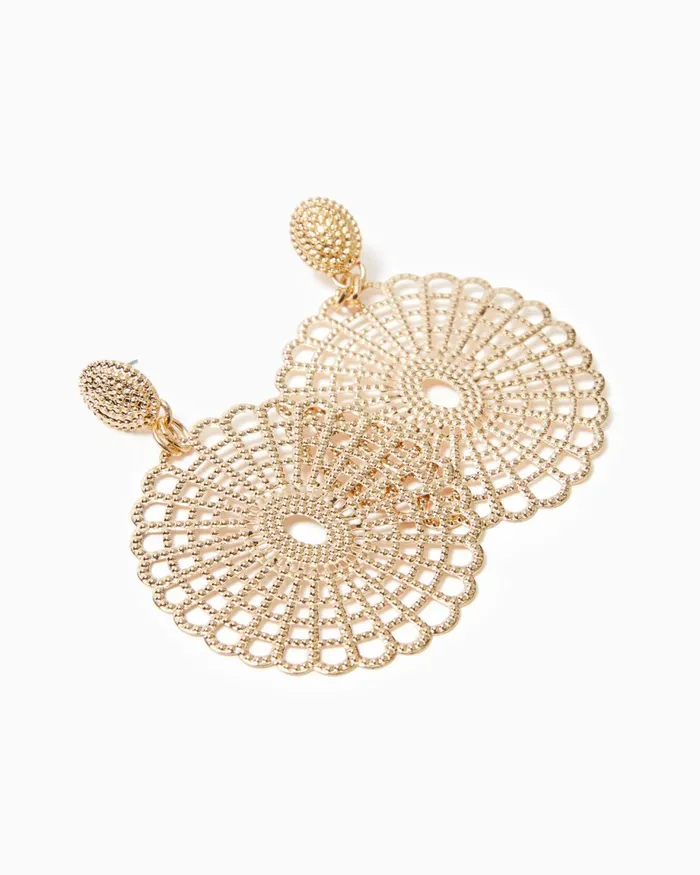 Lilly Pulitzer Lilly Lace Statement Earrings Gold Metal Women Jewelry
