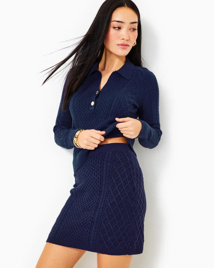 Lilly Pulitzer Lizona Polo Sweater Low Tide Navy Women Tops