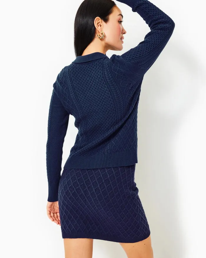 Lilly Pulitzer Lizona Polo Sweater Low Tide Navy Women Tops