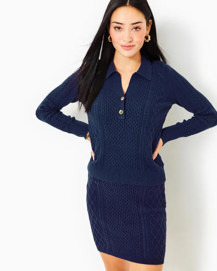 Lilly Pulitzer Lizona Polo Sweater Low Tide Navy Women Tops