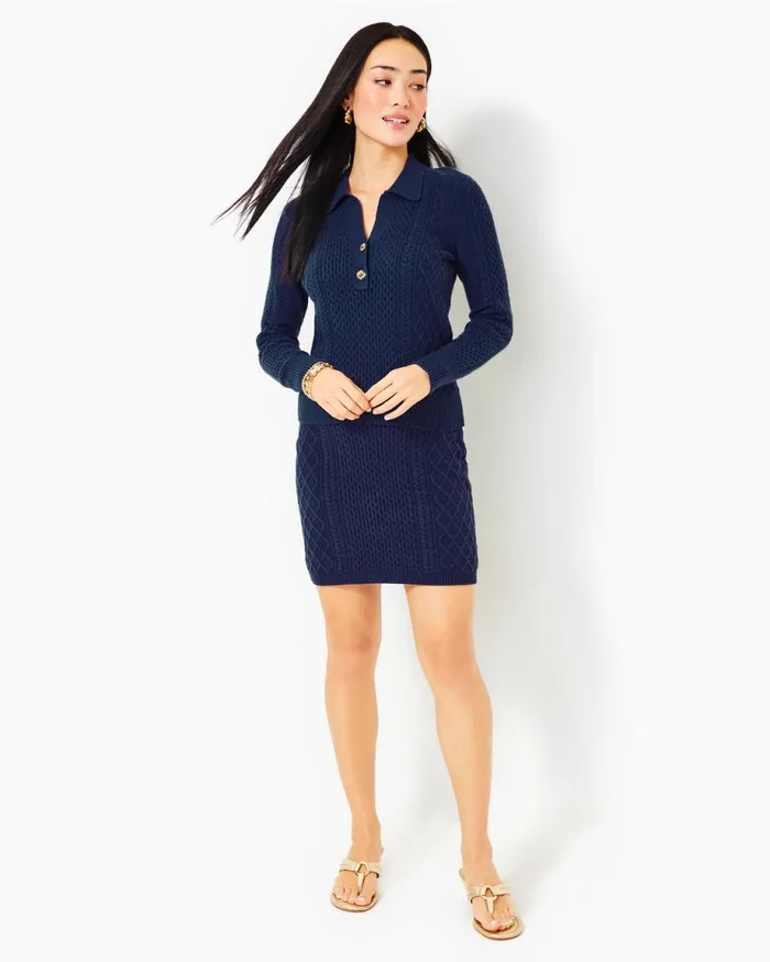 Lilly Pulitzer Lizona Polo Sweater Low Tide Navy Women Tops