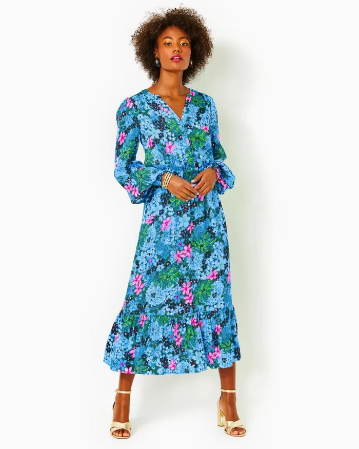 Lilly Pulitzer Loubella Smocked Midi Dress Multi Soiree All Day Women ALineEasy Dresses Lilly Pulitzer Loubella Smocked Midi Dress Multi Soiree All Day Women ALineEasy Dresses