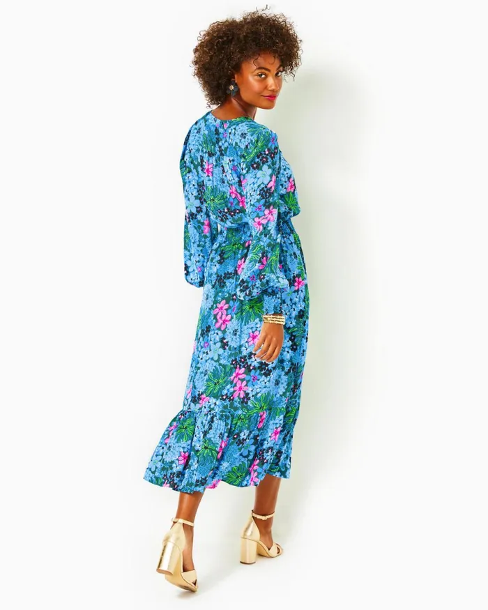 Lilly Pulitzer Loubella Smocked Midi Dress Multi Soiree All Day Women ALineEasy Dresses