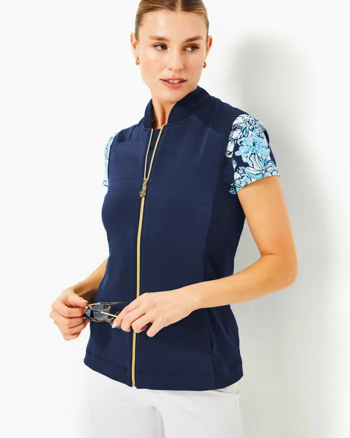 Lilly Pulitzer Luxletic Kimberline Hybrid Vest Low Tide Navy Women Tops