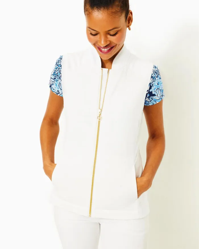 Lilly Pulitzer Luxletic Kimberline Hybrid Vest Resort White Women Tops