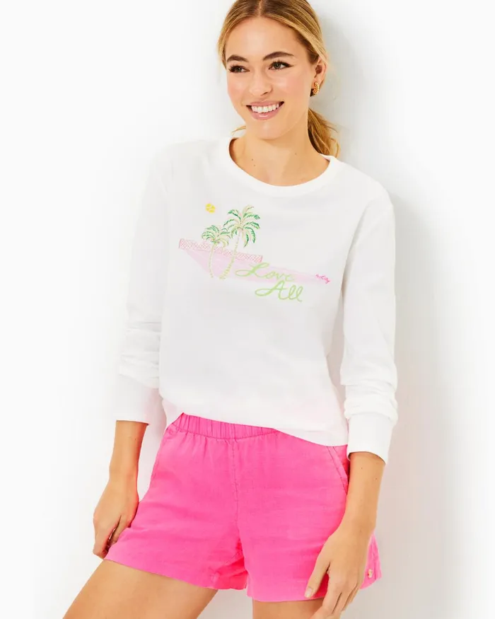 Lilly Pulitzer Luxletic Rally Cotton Tee Resort White Love All Graphic Women Tops Lilly Pulitzer Luxletic Rally Cotton Tee Resort White Love All Graphic Women Tops