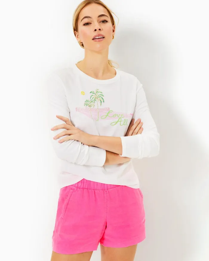 Lilly Pulitzer Luxletic Rally Cotton Tee Resort White Love All Graphic Women Tops