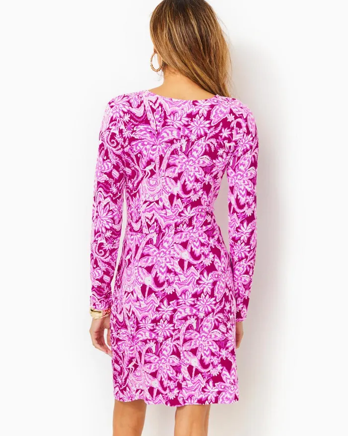 Lilly Pulitzer Lynn Long Sleeve Twist Dress Mulberry Wild Ride Women Fitted Dresses