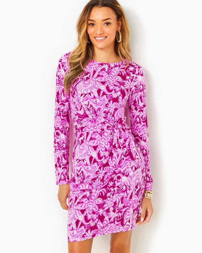 Lilly Pulitzer Lynn Long Sleeve Twist Dress Mulberry Wild Ride Women Fitted Dresses