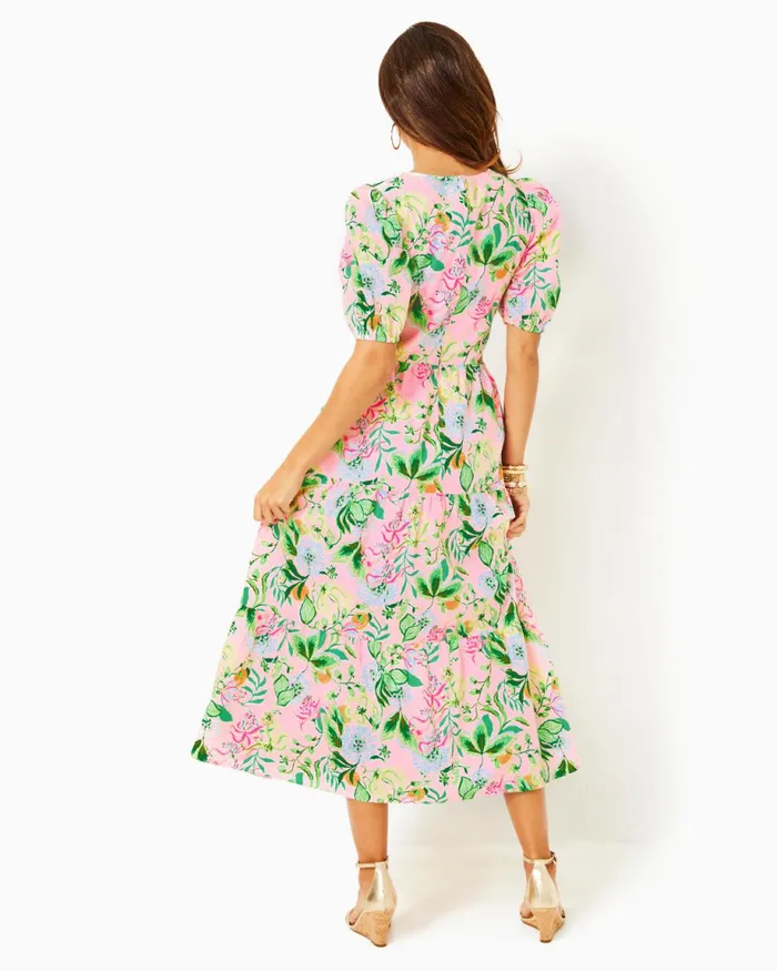Lilly Pulitzer Lyssa Cotton Midi Dress Multi Via Amore Spritzer Women Fit and Flare Dresses