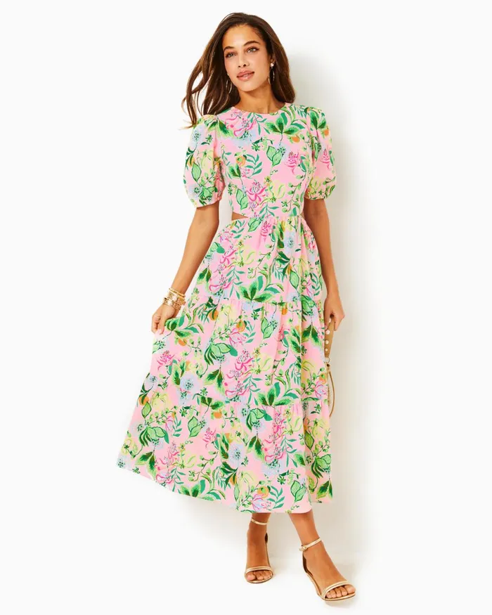 Lilly Pulitzer Lyssa Cotton Midi Dress Multi Via Amore Spritzer Women Fit and Flare Dresses