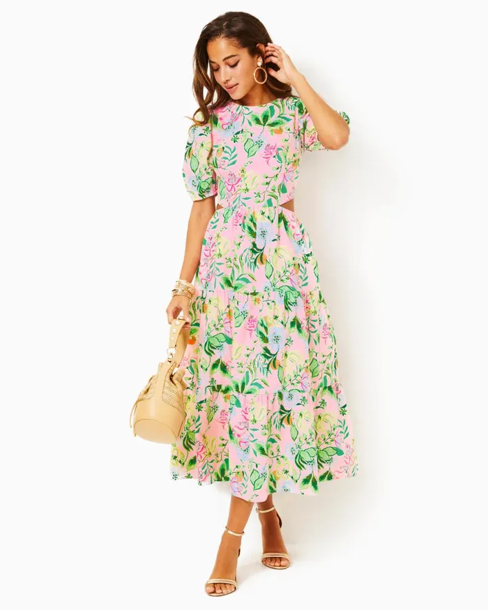 Lilly Pulitzer Lyssa Cotton Midi Dress Multi Via Amore Spritzer Women Fit and Flare Dresses