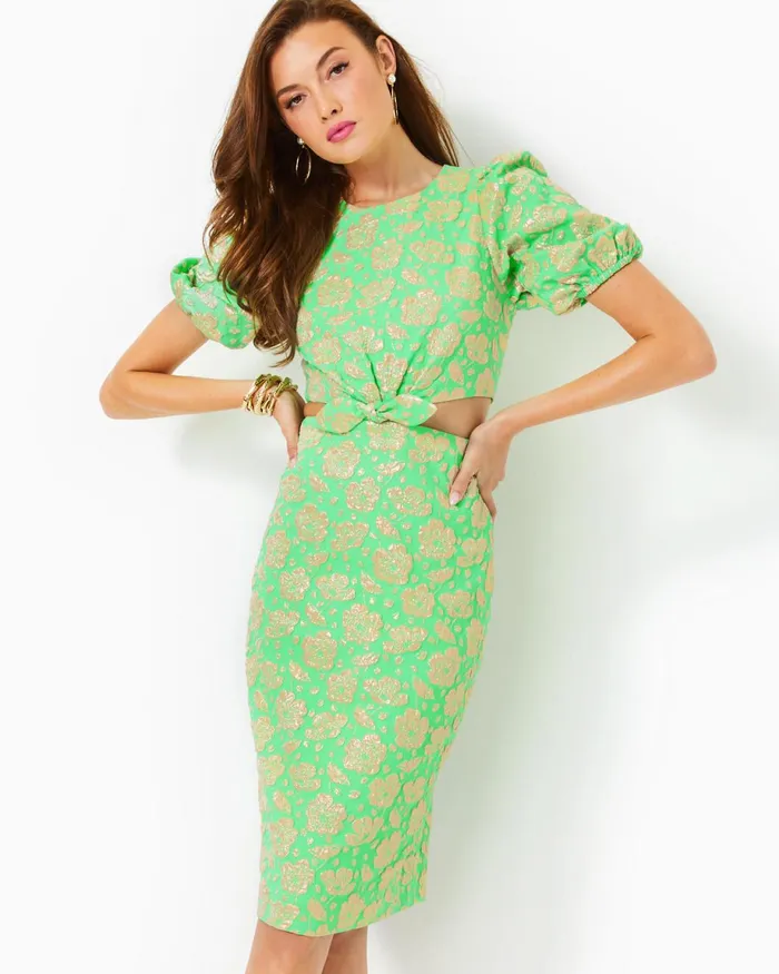 Lilly Pulitzer Melina Jacquard Midi Dress Spearmint Palm Beach Petals Brocade Women Fitted Dresses Lilly Pulitzer Melina Jacquard Midi Dress Spearmint Palm Beach Petals Brocade Women Fitted Dresses
