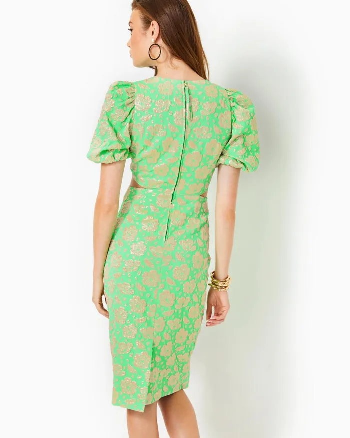 Lilly Pulitzer Melina Jacquard Midi Dress Spearmint Palm Beach Petals Brocade Women Fitted Dresses