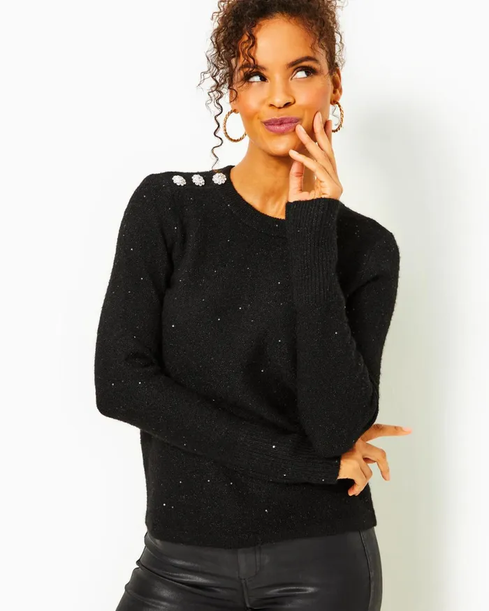 Lilly Pulitzer Morgen Sequin Sweater Black Metallic Women Tops