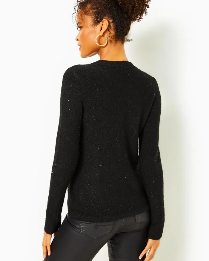 Lilly Pulitzer Morgen Sequin Sweater Black Metallic Women Tops
