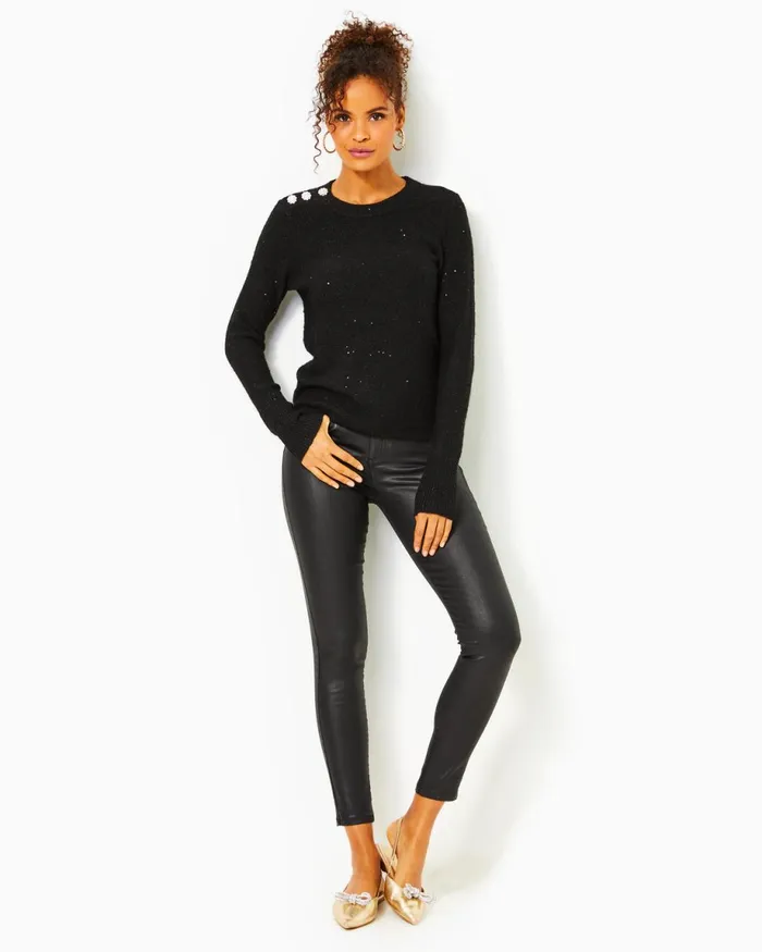 Lilly Pulitzer Morgen Sequin Sweater Black Metallic Women Tops