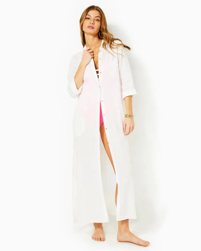 Lilly Pulitzer Natalie Linen Maxi CoverUp Resort White Women CoverUps