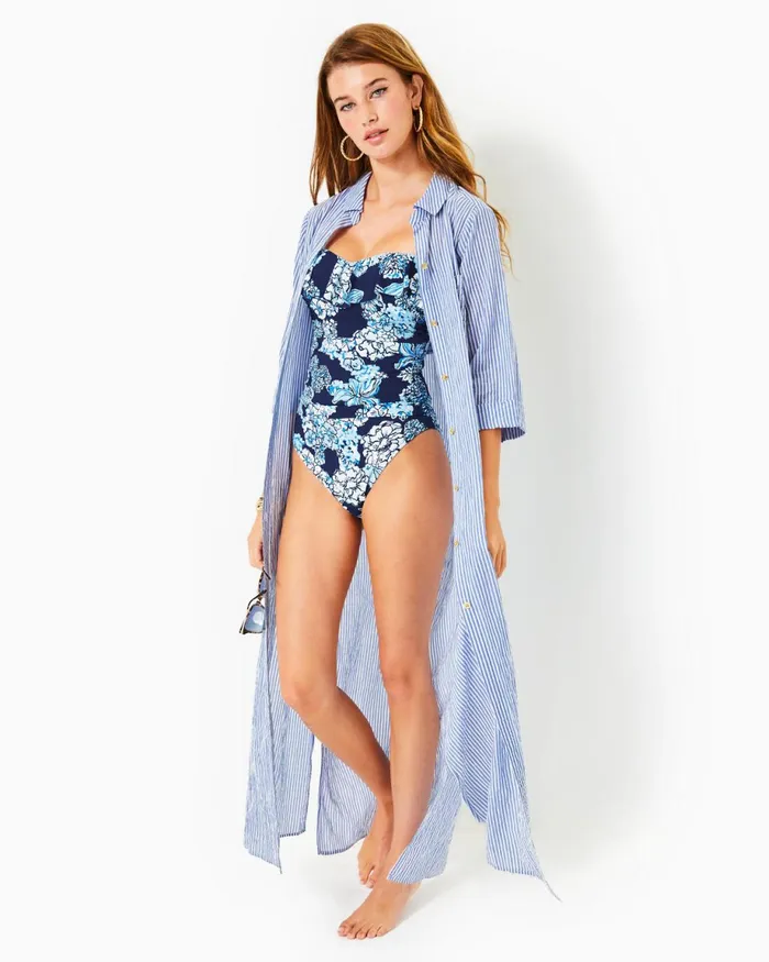 Lilly Pulitzer Natalie Maxi CoverUp Coastal Blue Ltwt Oxford Stripe Women CoverUps Lilly Pulitzer Natalie Maxi CoverUp Coastal Blue Ltwt Oxford Stripe Women CoverUps