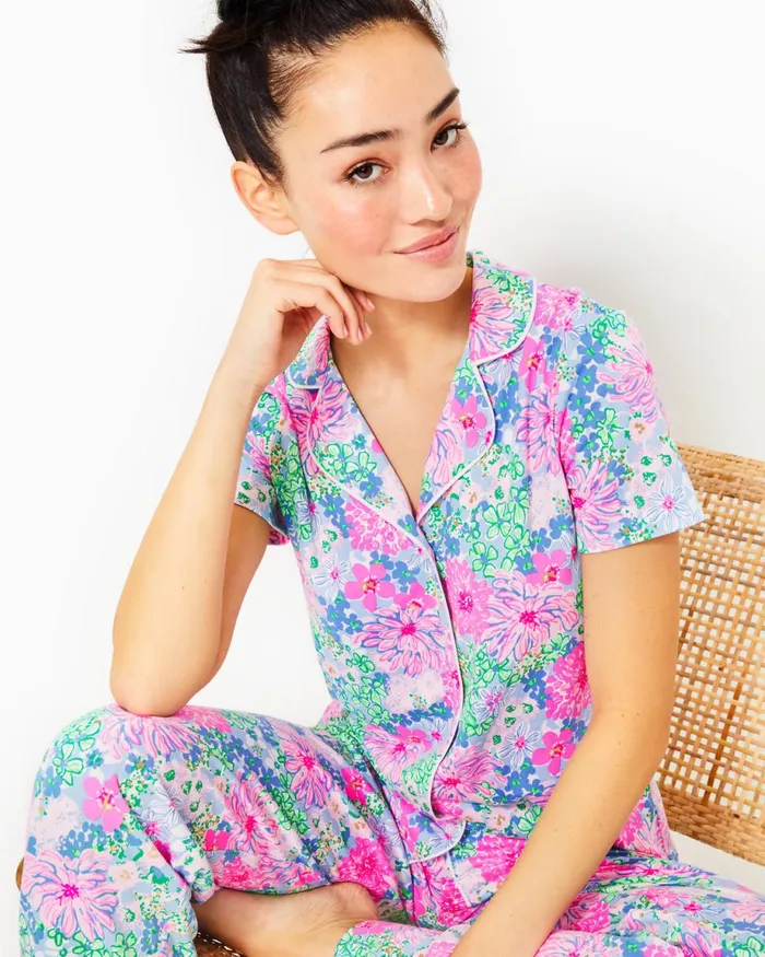 Lilly Pulitzer Pajama ButtonUp Top Multi Lil Soiree All Day Women Loungewear