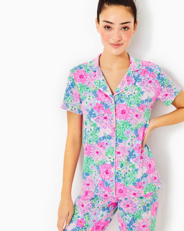 Lilly Pulitzer Pajama ButtonUp Top Multi Lil Soiree All Day Women Loungewear