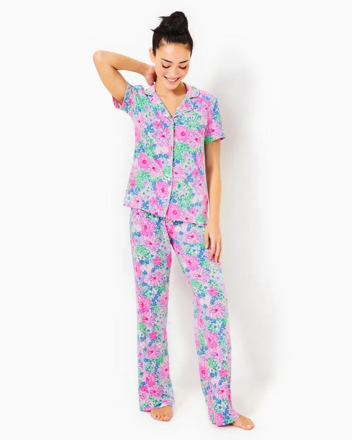 Lilly Pulitzer Pajama ButtonUp Top Multi Lil Soiree All Day Women Loungewear